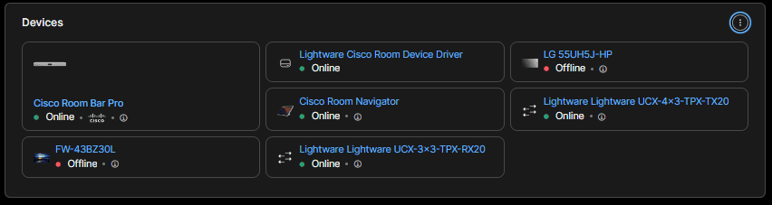 Cisco Control Hub showing Lightware devices